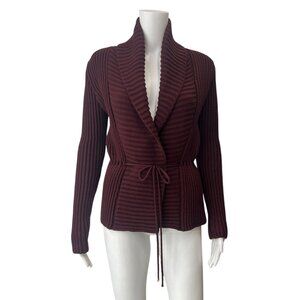 Gucci Burgundy Knit Cardigan Bow Tie Waist Wool Sweater size XS